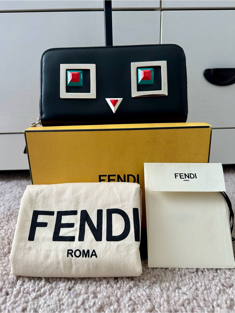Fendi Hypnoteyes Black Leather Zip Around Wallet
